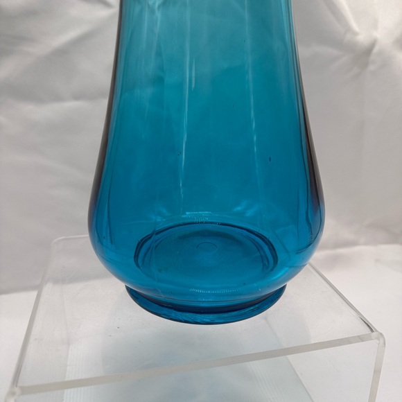 Vintage LE Smith Swung Vase Blue Mid-Century Large Glass Table Decor Retro - Picture 8 of 10